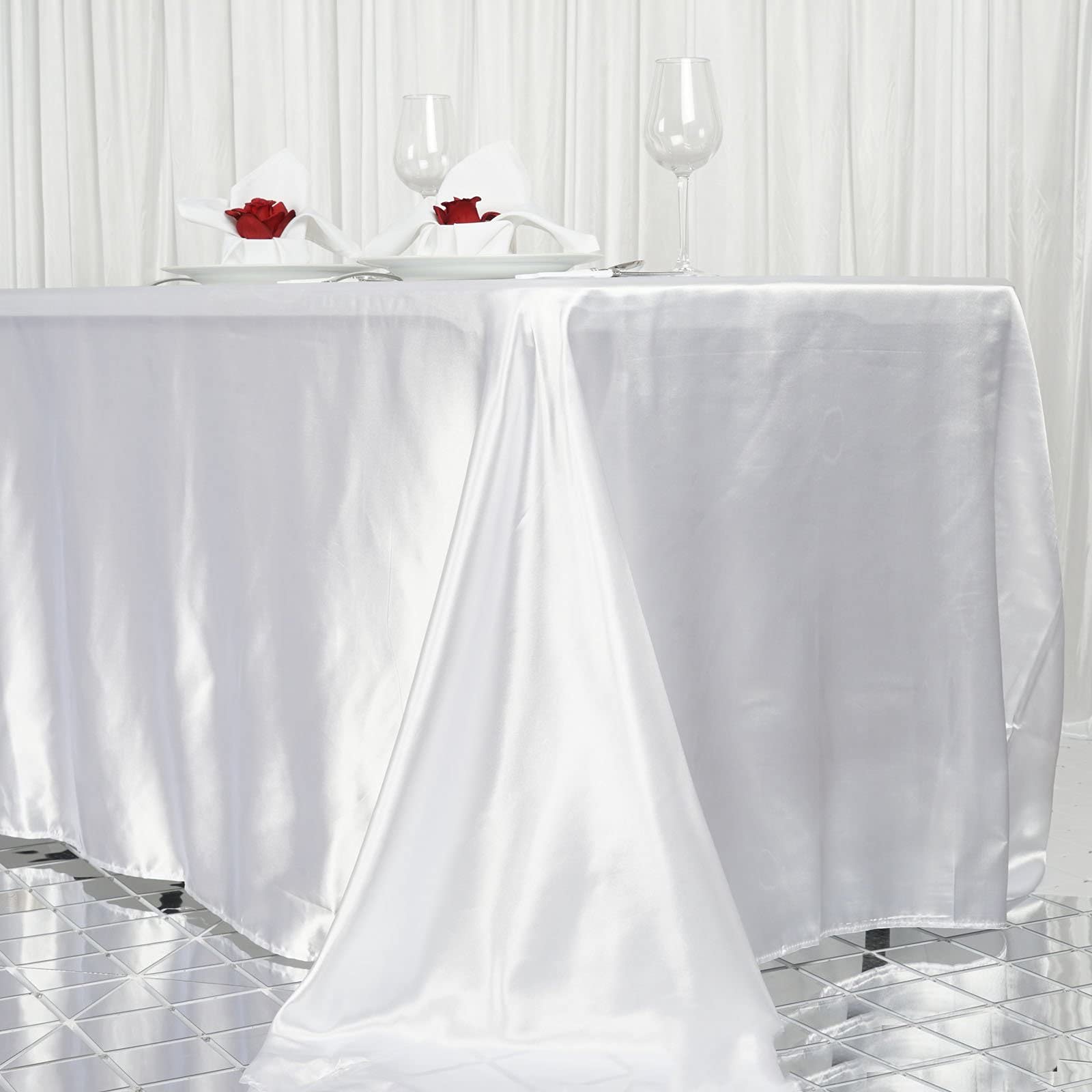 Balsacircle 90X156 Inch White Satin Rectangle Tablecloth Table Cover Linens For Wedding Table Cloth Party Reception Events Kitch